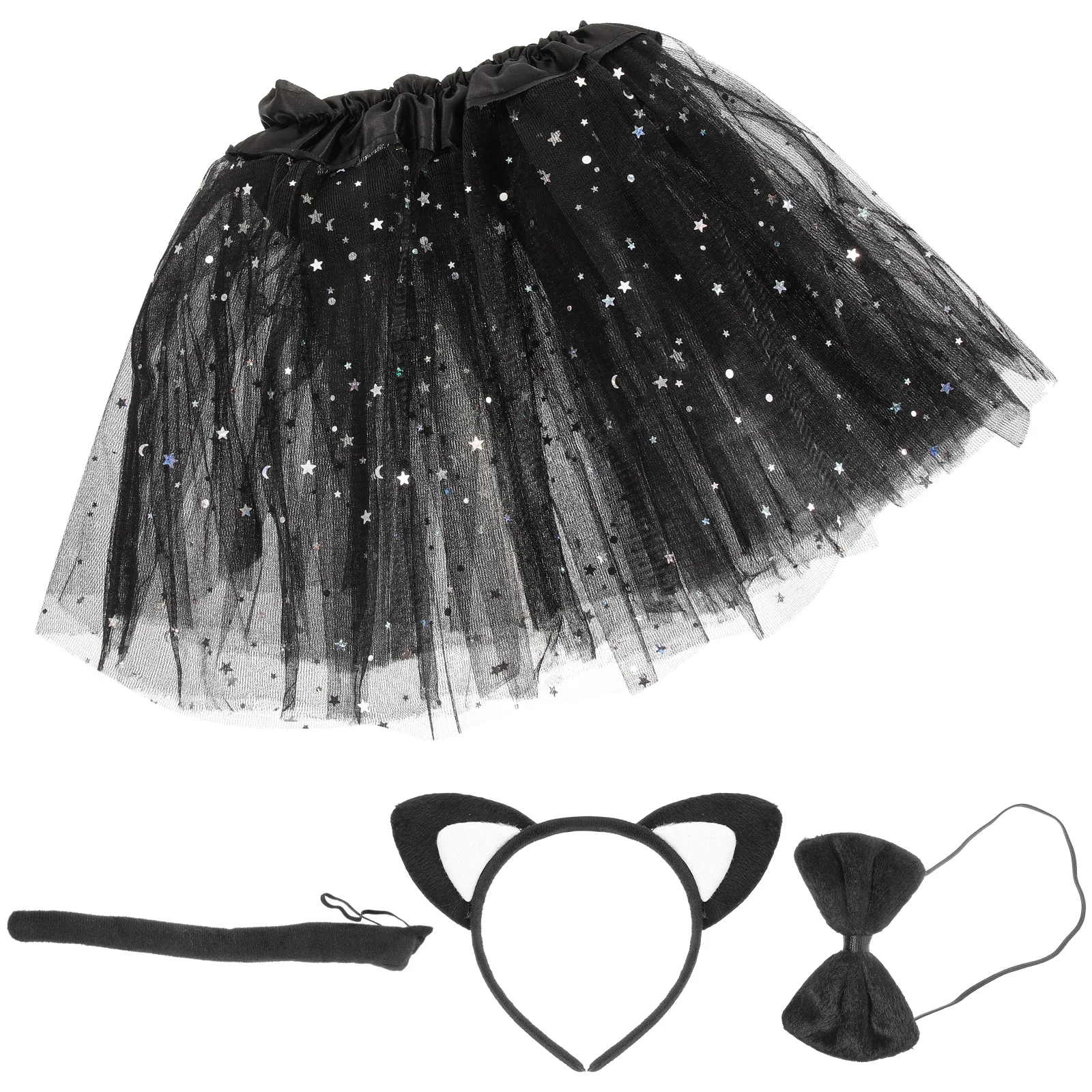 

1 Set Animal Cat Costume Adorable Cat Headband Cat Cosplay Tail Bowtie Set with Tutu Skirt