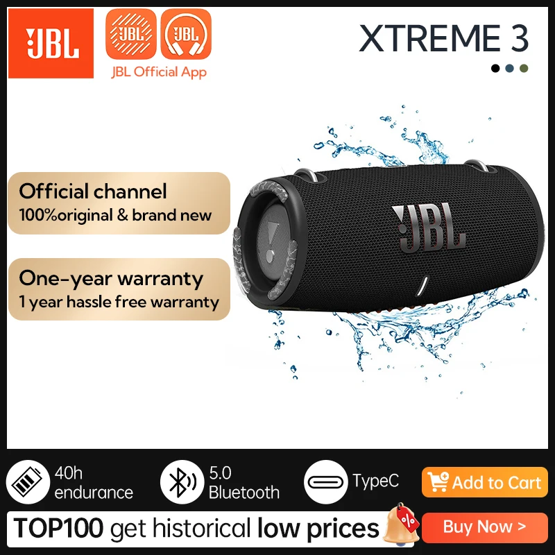 

JBL Xtreme 3 Wireless Bluetooth 5.1 Speaker Xtreme3 Powerful Bass Sound Portable Outdoor Speaker IP67 Waterproof 15 Hour Battery