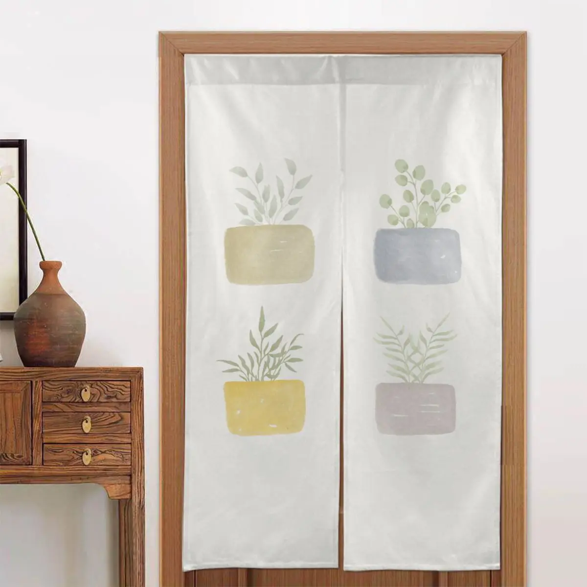 

Plants Japanese Door Curtains Leaves Potted Plants Partition Curtain Cotton Linen Novelty Noren for Home Coffee Ornament