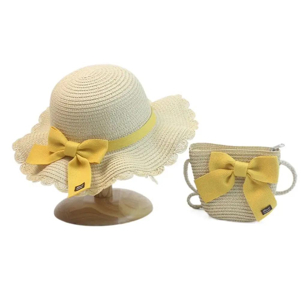 

Ribbon Bow Travel UV Protection Girl Gift Panama Hat Same Style Bags Children Straw Hat Korean Style Girl Cap Sun Visor Hat