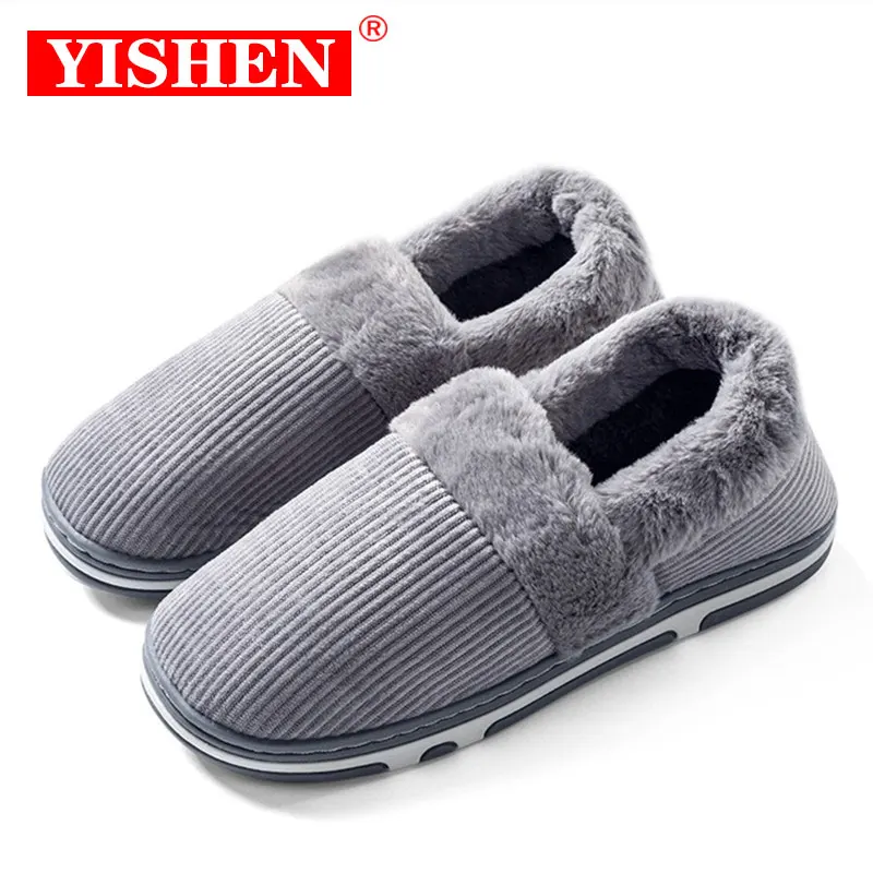YISHEN Men Slippers Winter Warm Fur Home Slippers For Women Cotton Shoes Unisex Non-Slip Solid Color Indoor Zapatillas De Hombre