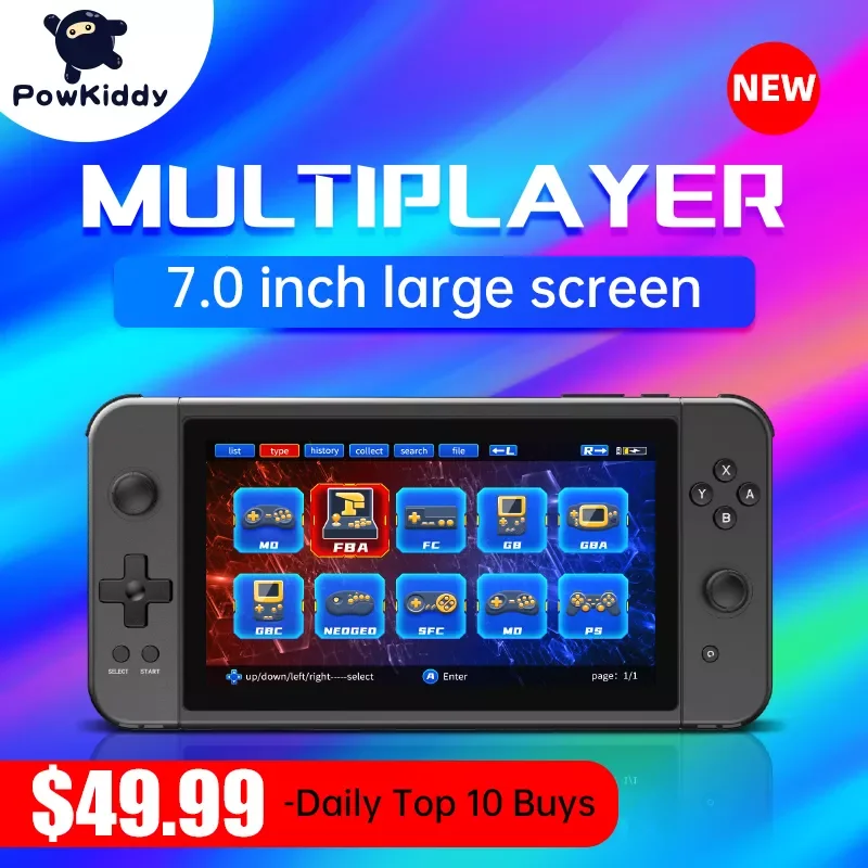 

New POWKIDDY X70 Handheld Game console 7 inch HD Screen Retro Game Cheap Children's Gifts Support Two-Player Games