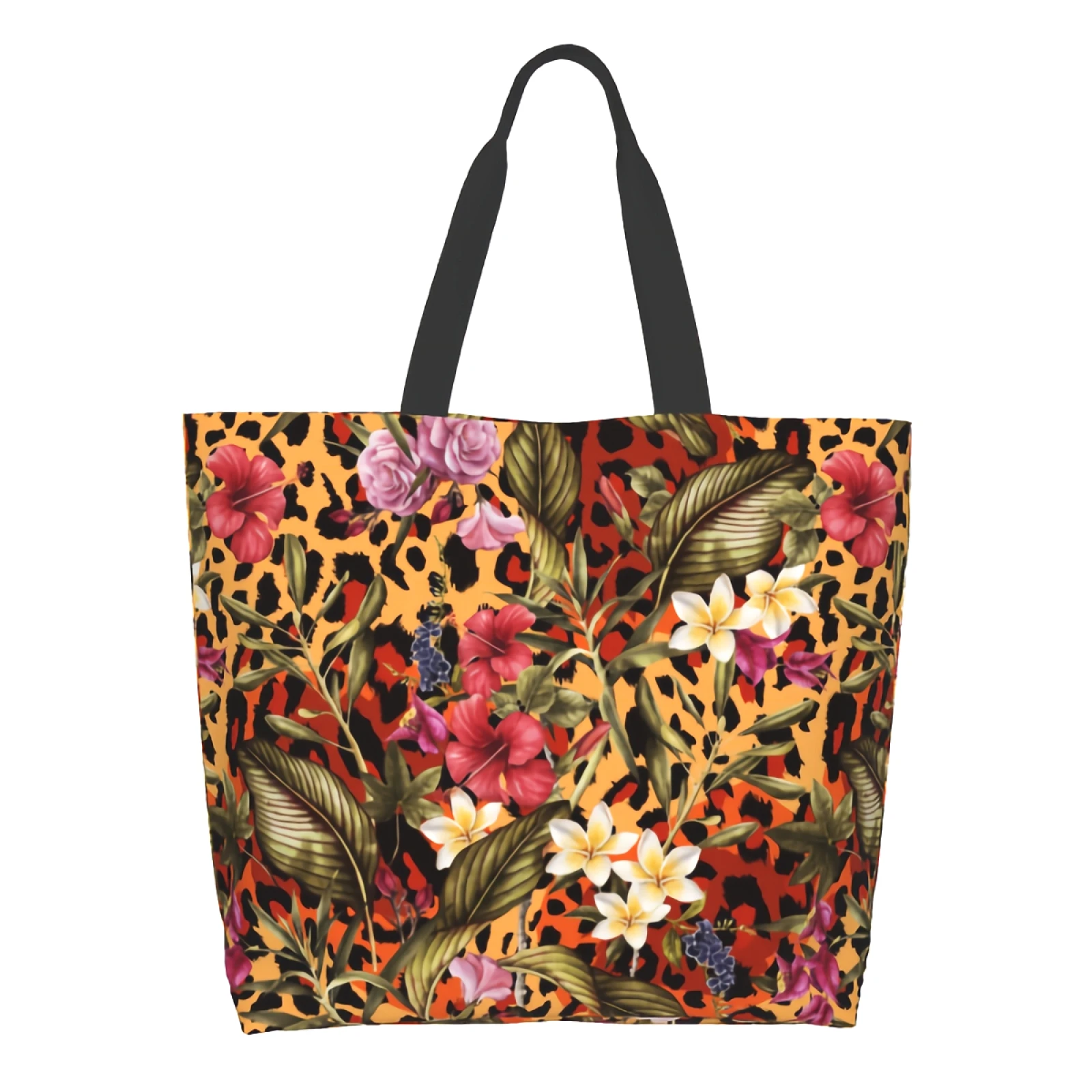 

Leopard Print Reusable Tote Bag Shopping Travel Storage Tote Lightweight Washable Shoulder Bags Handbag with Inside Pockets