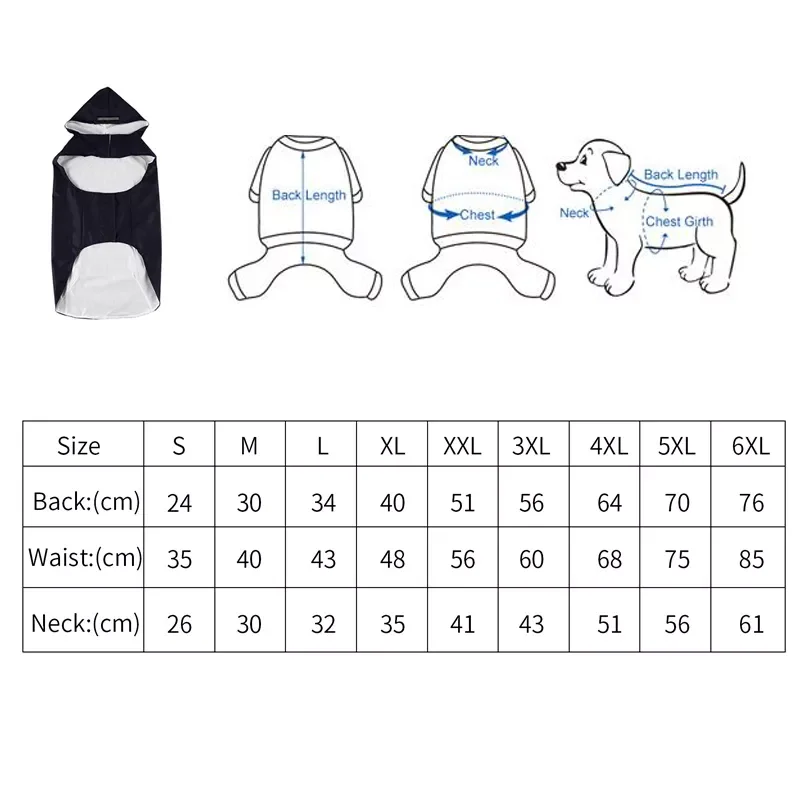 

2023New Raincoat Waterproof Hoodie Jacket Rain Poncho Pet Rainwear Clothes with Reflective Stripe for All Sizes Big Puppies