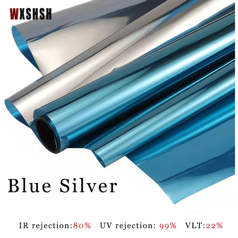 

9m Length Blue Silver Thermal-Insulation Window Film Anti-UV Removable Durable One Way Perspective Antiseptic Tint-Foil