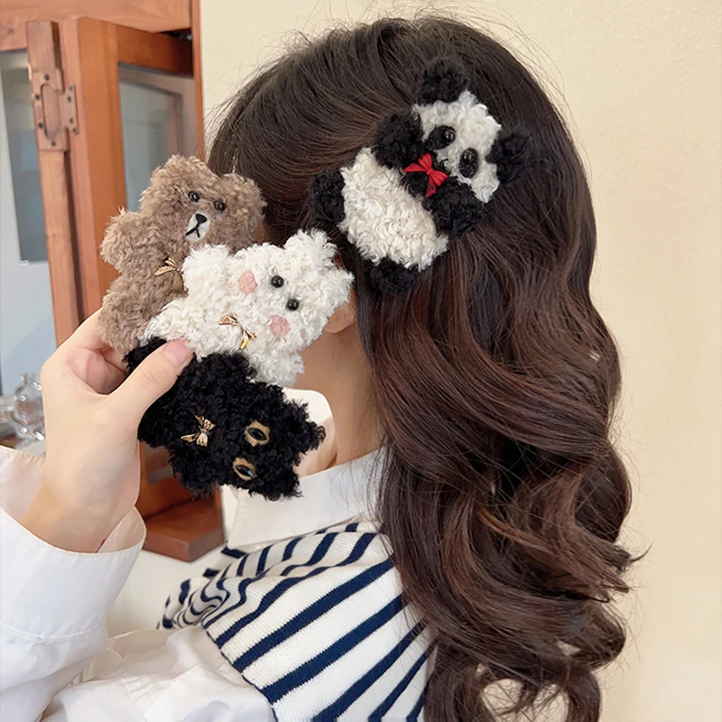 

Cartoon Bear Rabbit Fluffy Hair Clip 3D Plush Panda Hairpin Cosplay Hair Accessories Headwear For Women Girls Bag Accessories