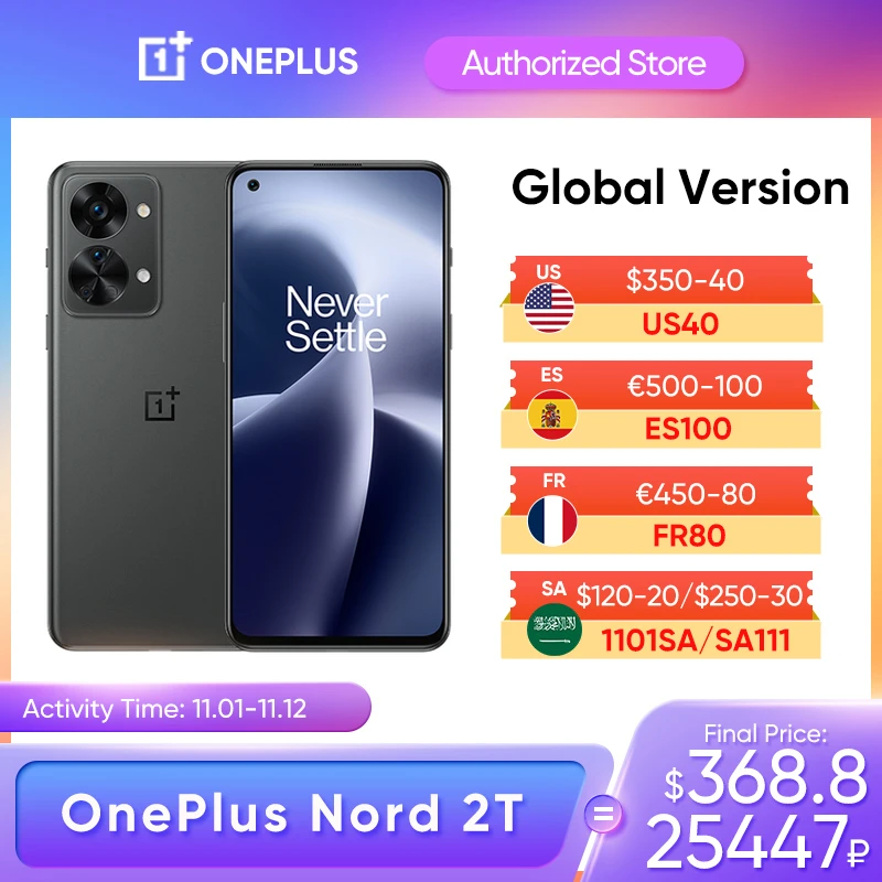 Ceny OnePlus Nord 2T Wersja Globalna MTK Dimensity 1300 5G Smartfony 8GB 128GB Telefon Komórkowy 80W Szybkie ładowanie 90Hz AMOLED 50MP Kamera