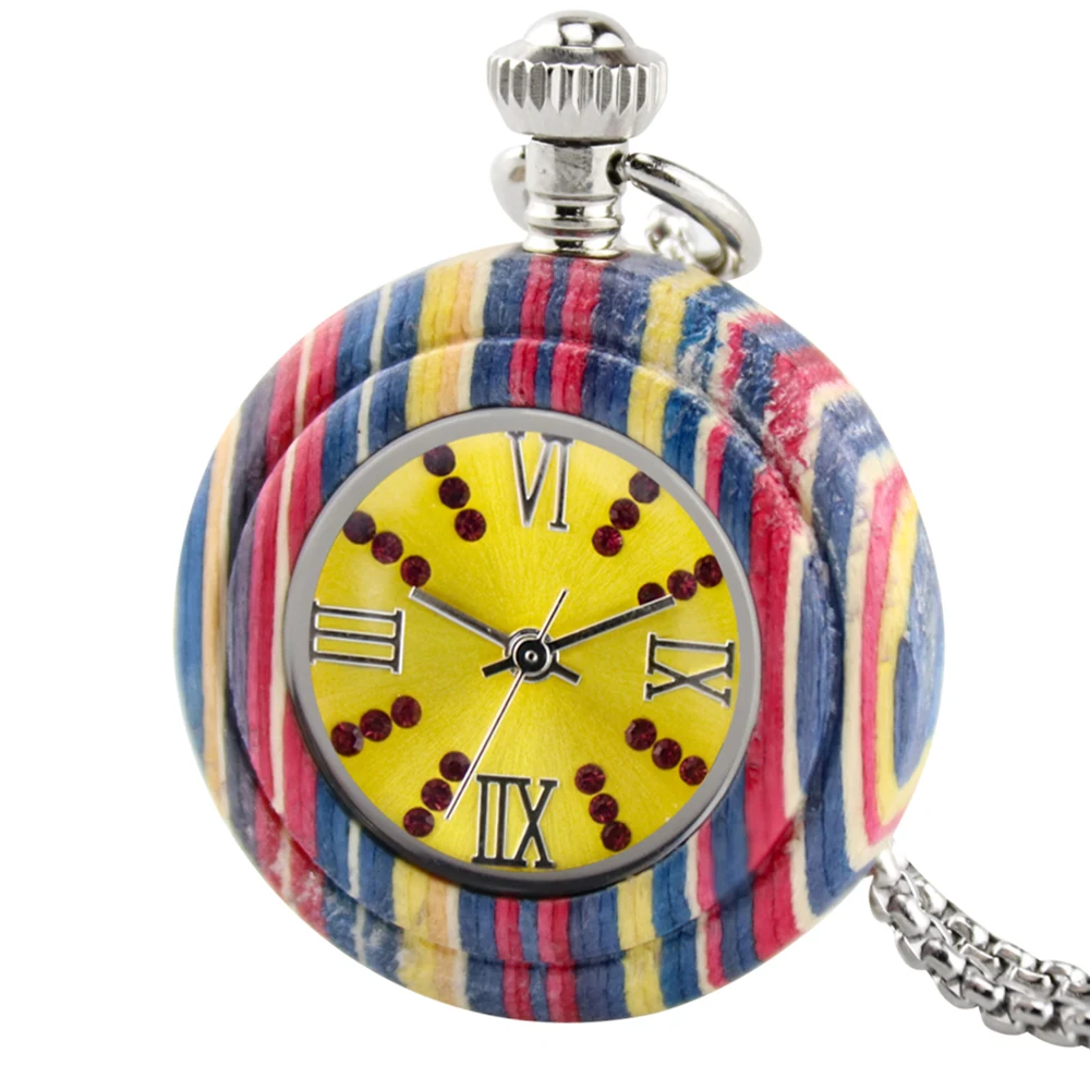 Unique Color Quartz Pocket Watch Wooden Couple Clock Fashion Collection Watches FOB Chain Pendant Gift relogio masculino hombre