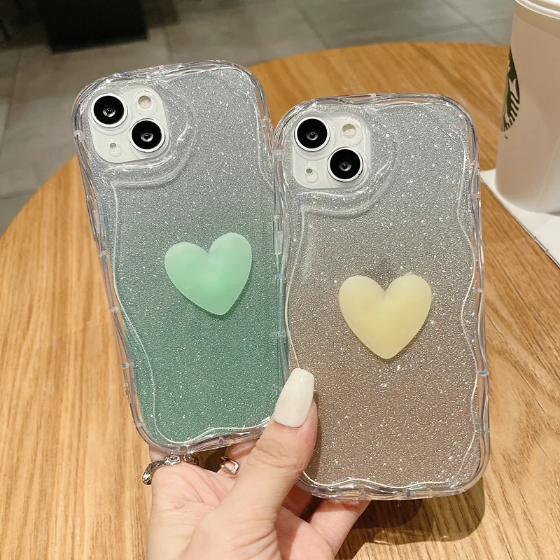 

Glitter Luminous Love Heart Case For iPhone 14 13 11 12 Pro Max 14PRO 13 Cream Pattern Camera Protection Shockproof Soft Cover
