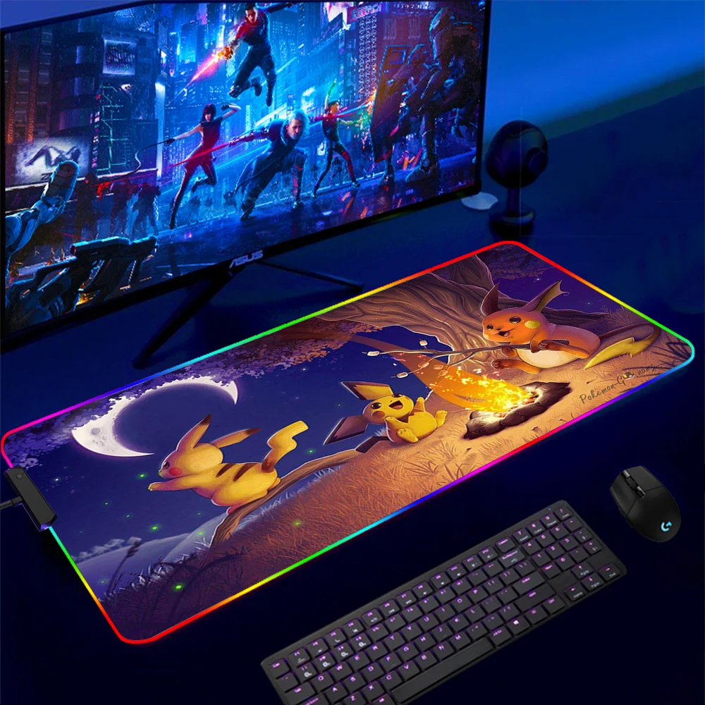 

Backlight Mause Pad With Wire Gamer Accessories RGB Pokemon Mousepad Anime Luminous Mouse Gaming Desk Mat Computer Table Deskpad