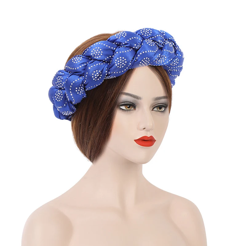 

Female Turban Cap Party Headwear Accessories Bronzing Fabric Women's Headbands Elastic Braids Hair Bands Fashion Bandage Bandana