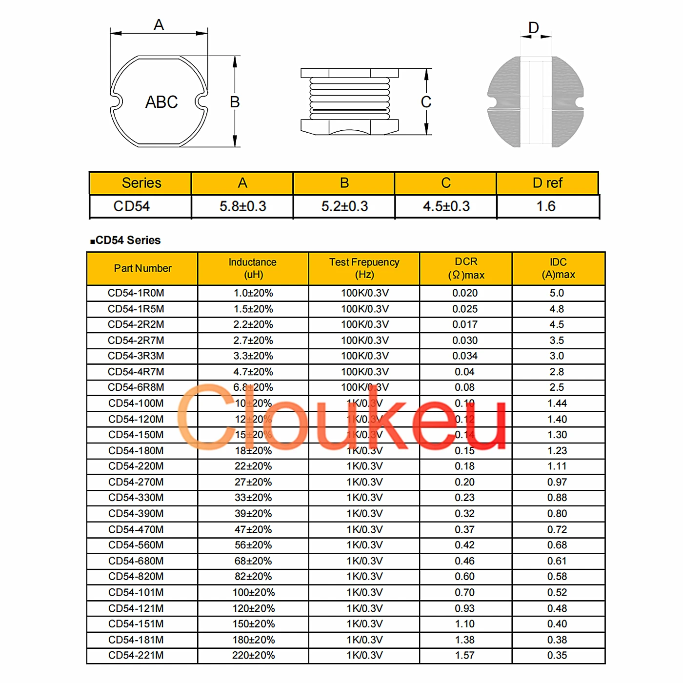 Индуктор питания SMD CD54 1UH 1.5UH 1.8UH 2.2UH 2.7UH 3.3UH 4.7UH 6.8UH 8.2UH 10UH 22UH 27UH 33UH 39UH 47UH 56UH 68UH 82UH |