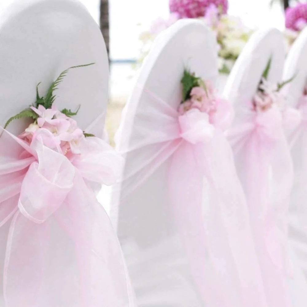 

100Pcs 18X275cm Organza Chair Sash Bow For Cover Banquet Wedding Party Event Xmas Decoration Sheer Organza Fabric