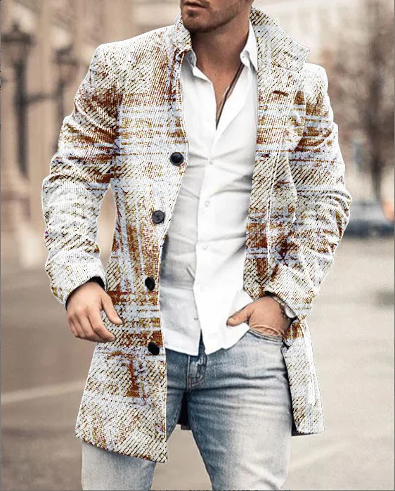 

Men's retro stand-up collar mid-length felt coat casual coat