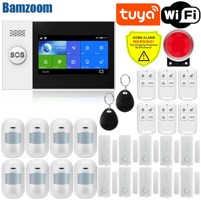 Tuya APP Remote Control Alarm Panel Switchable 9 Language Wireless Home Security WIFI GSM GPRS Alarm System RFID Card Arm Disarm