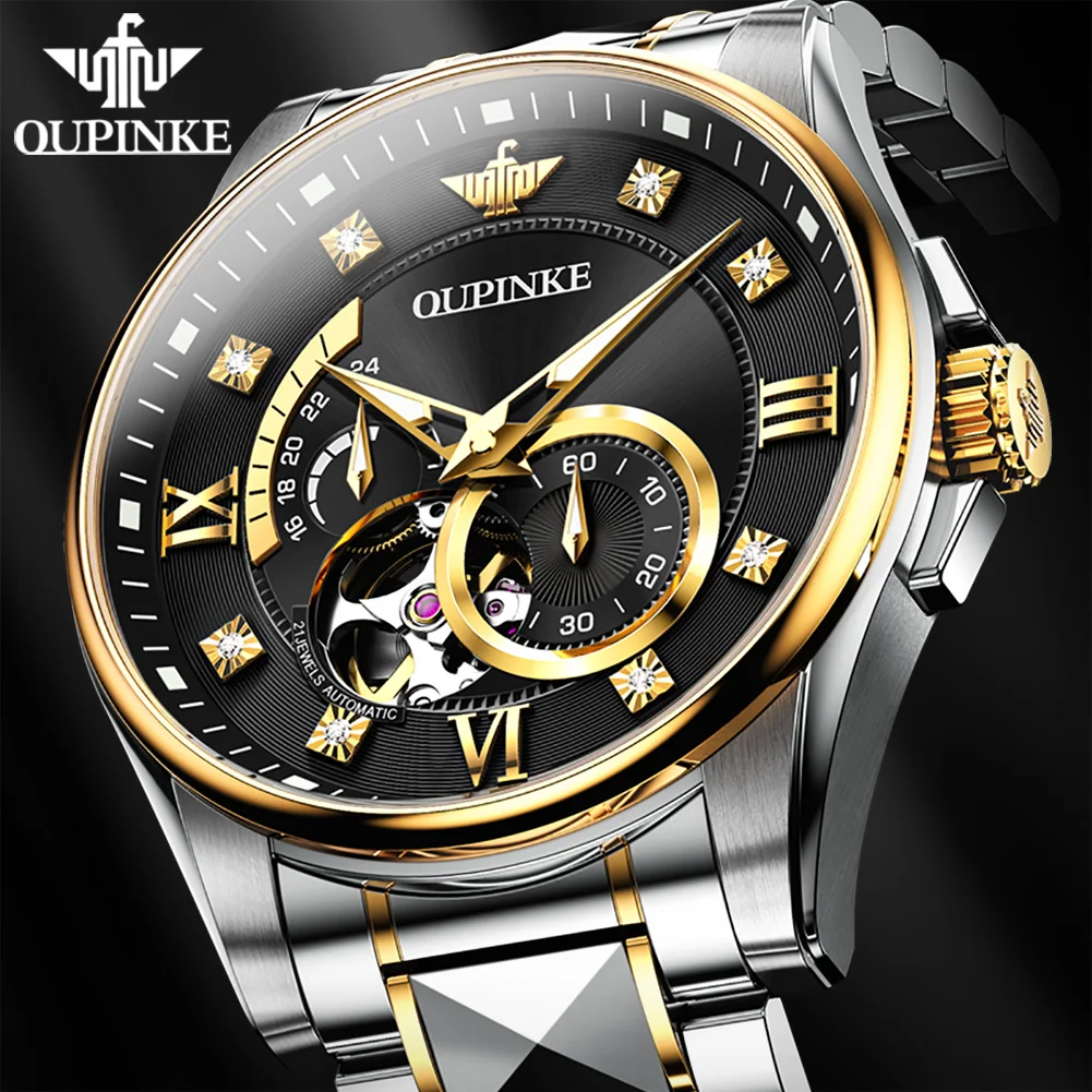 

OUPINKE Brand Men Automatic Watches Luxury Tungsten steel Skeleton Self-Winding Watches Sapphire Swiss Mechanical Movement Watch