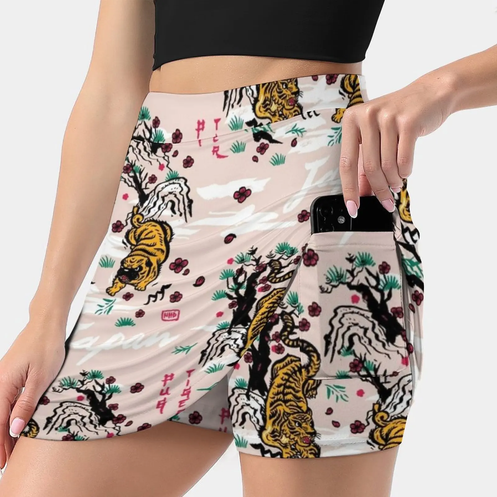 

Tiger And Pug Japanese Style Women's skirt Mini Skirts A Line Skirt With Hide Pocket Tiger Pug Japan Japanese Pattern Asia