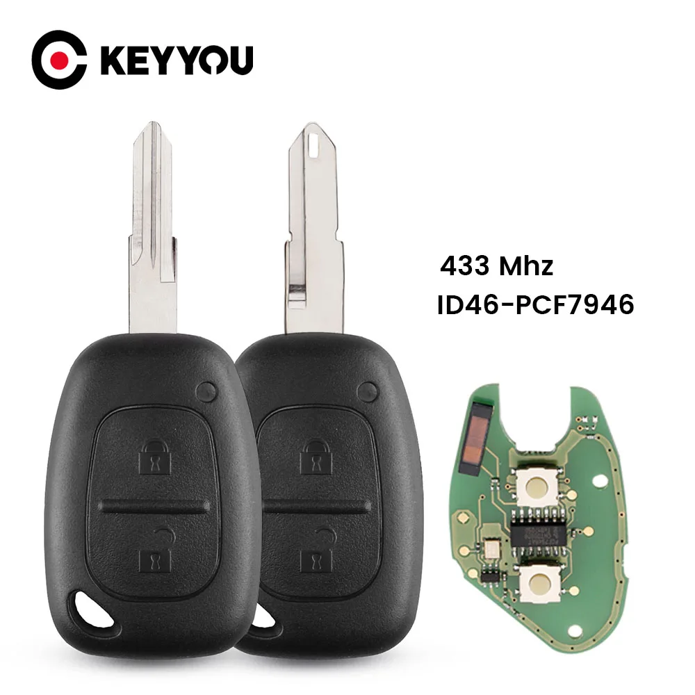 

KEYYOU 433MHz ID46 Chip Remote Key For Renault Traffic Master Vivaro Movano Kangoo Fob 2 Buttons Transmister NE73 VAC102 Blade