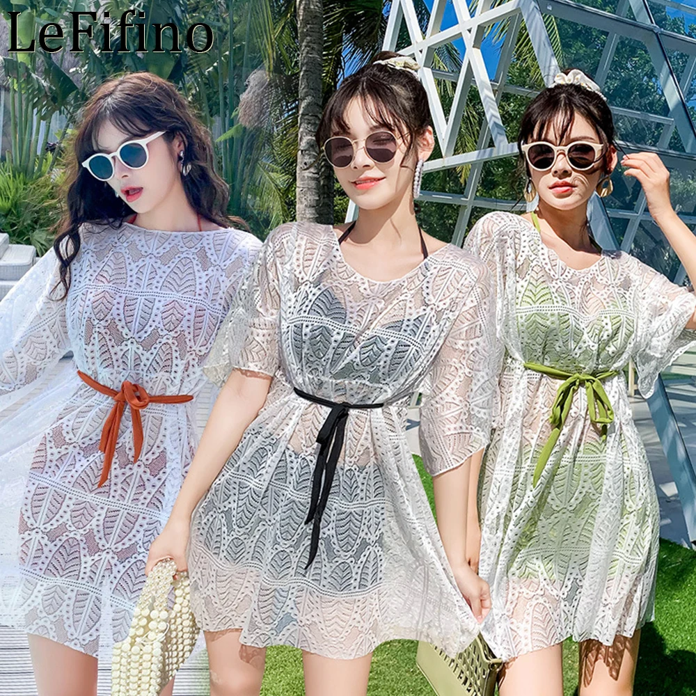 

Кружевная короткая юбка в японском Корейском стиле, однотонные пикантные купальники из трех предметов, пляжные комплекты бикини для отпуска, весенние комплекты для женщин
