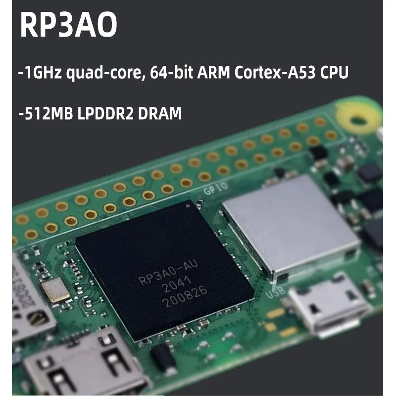 Для нового Raspberry Pi Zero 2 Вт 1 ГГц четырехъядерный 64-разрядный процессор Arm Cortex-A53 512 Мб