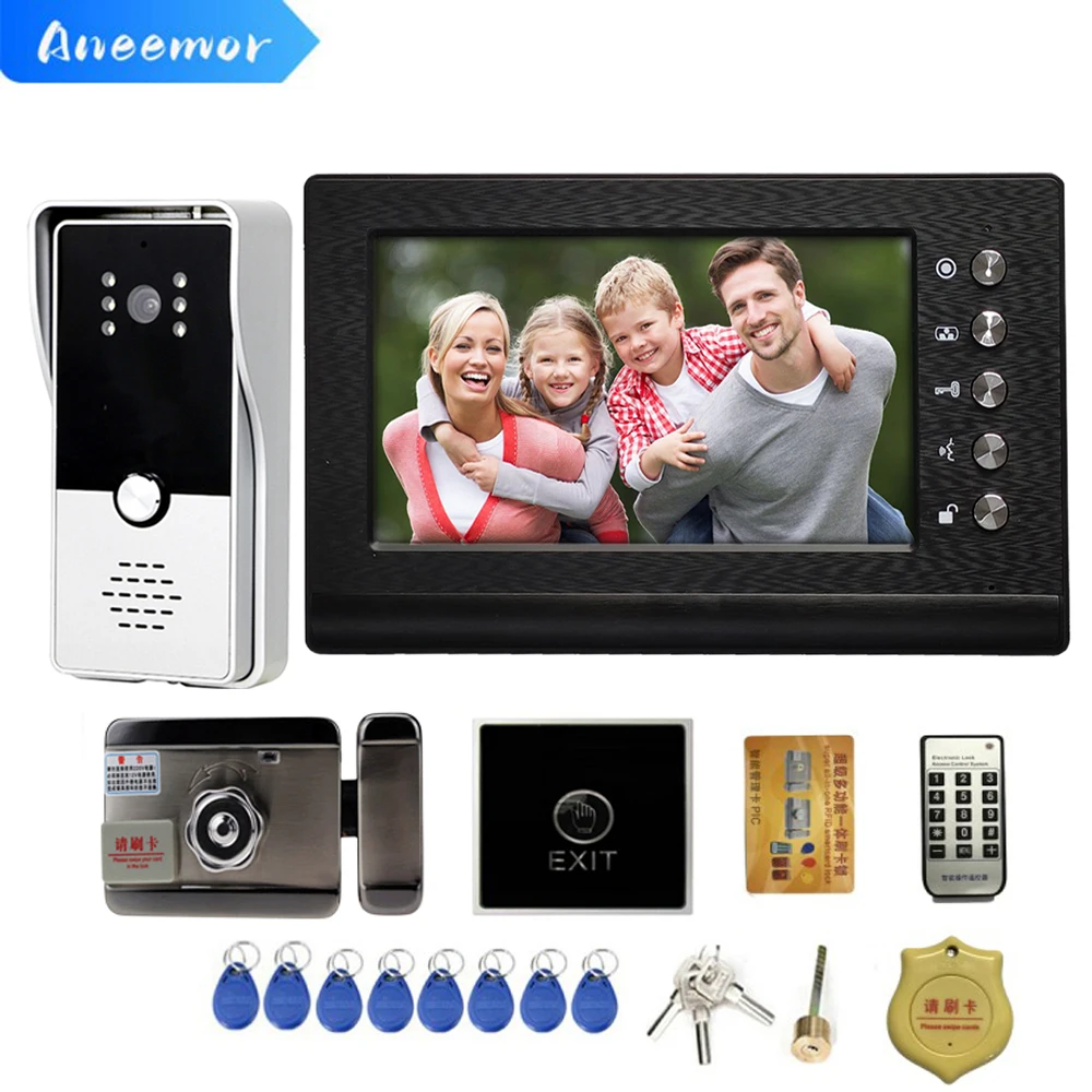 Intercom with Electric Lock 3A Power Supply Remote Access Control Home Security System 7 Inch Wired Video Door Phone for Villa