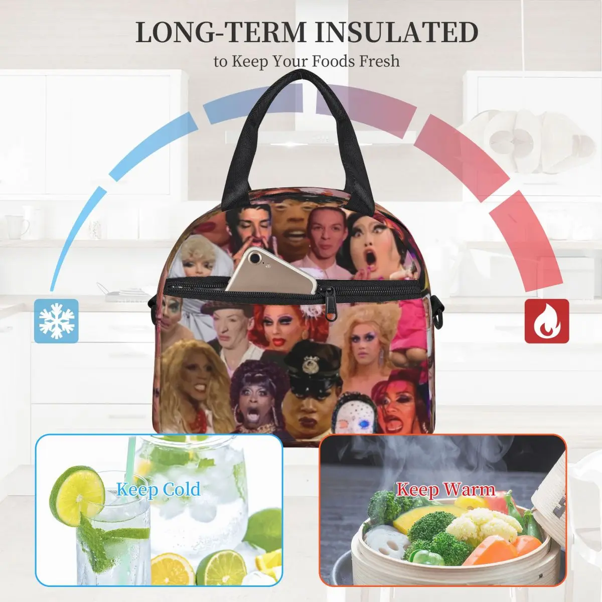 

Сумка для ланча Drag Queen с ручкой и забавными мемами, сумка-холодильник для еды с принтом, элегантный клатч, рабочая Термосумка