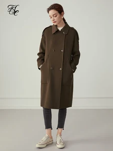 Женское пальто с карманами fansilzin, белое длинное пальто с добавлением 100% шерсти в стиле оверсайз, верхняя одежда для улицы, 2019