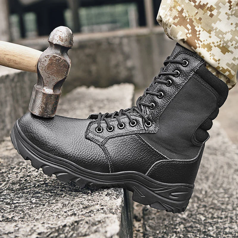 

Outdoor Wearproof Waterproof Hiking Shoes Steel Head Anti-smash Anti-puncture Safety Shoes Military Fan High Top Tactical Boots