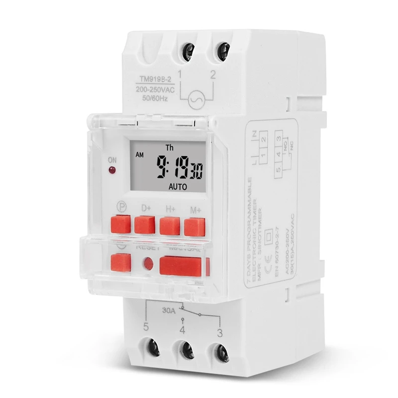 

Программируемый цифровой таймер SINOTIMER TM919B 30A, автоматический циклический таймер DIN для подсветки, вентиляторов