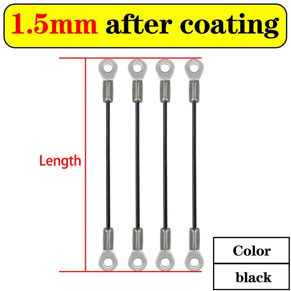 

Кабель из нержавеющей стали с ПВХ-покрытием 1,5-3 мм с люверсами, короткий трос, шнурок с замком, безопасная цепь, черный и прозрачный, 4 шт.