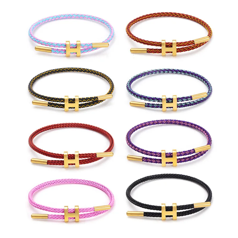 

High Quality Adjustable Double Layer Braided Bracelet Men Women Stainless Steel Charm Bracelets