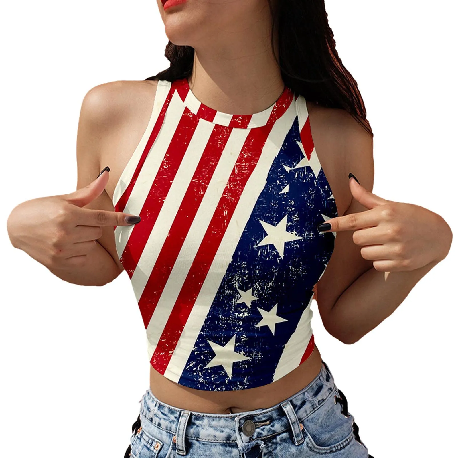 

Женская летняя майка с принтом и круглым вырезом, без рукавов