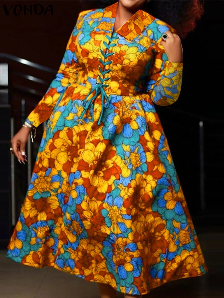 Плюс размер VONDA женские платья с цветочным принтом 2024 богемные длинный сарафан