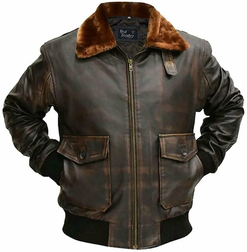 Genuine Leather Jacket Pilot Flight Jacket Imitation Old Brown Machine Leather Men's Fashion Trend In Europe and America enlarge