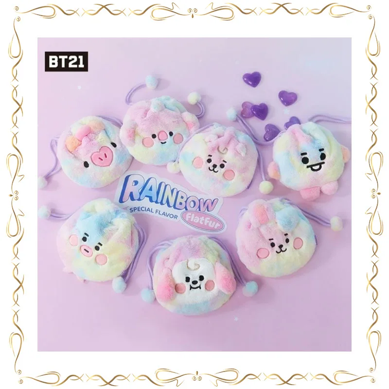 Фото BT21 Чон Чонгук Ким Тэхён, сумка на шнурке с мультяшным изображением, серия «Радуга», сумка на шнурке, сумка для хранения с эффектом тай-дай, сувенирная продукция. №1