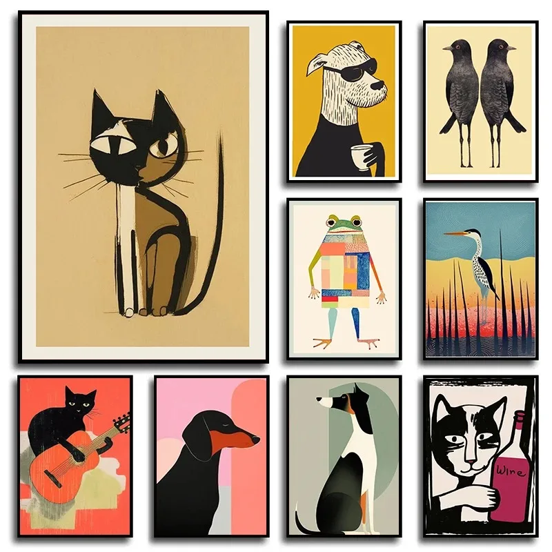 Классический стиль Mulltiasch Lyca Dog Frog Bird Abstract Happy Photography Холст Настенное искусство для