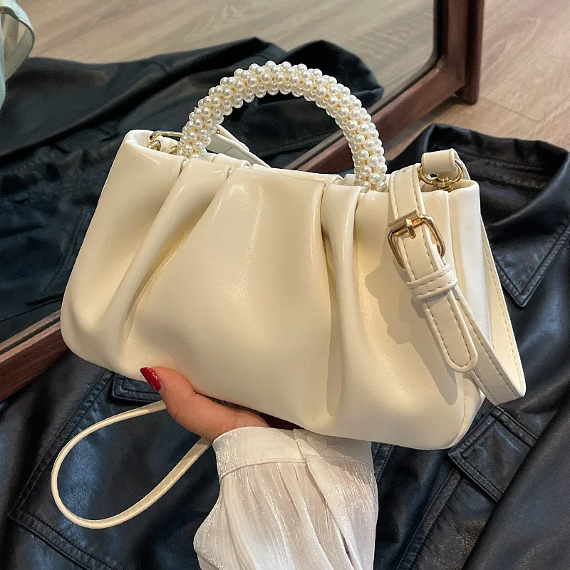 

Однотонная женская модель 2023, новая летняя сумка через плечо, плиссированная маленькая сумка через плечо из искусственной кожи, женские модные сумки