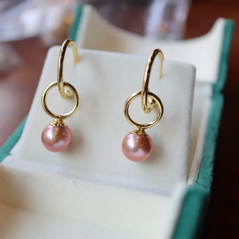 Pink Edison Pearl in Hoop 18K Gold Tone Sterling Silver Crawler Earrings L1S2E41028