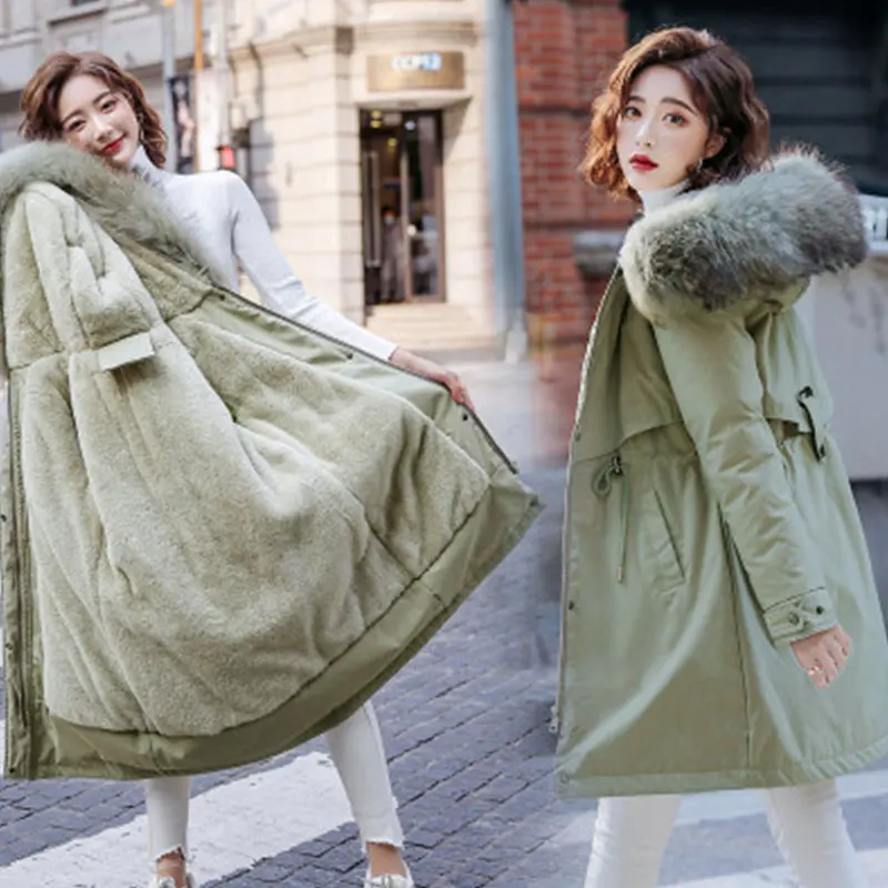 Women Winter Warm Mid-Long Jackets Hooded Parka Thick Jacket Wool Liner Parkas New Female Plus Size M-6XL Fur Solid Cotton Coat