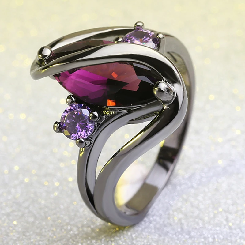 

LXOEN Gothic Black Marquise Zirconia Rings for Women Punk Vintage Red Stone Ring Party Jewelry Accessories anillos mujer bague
