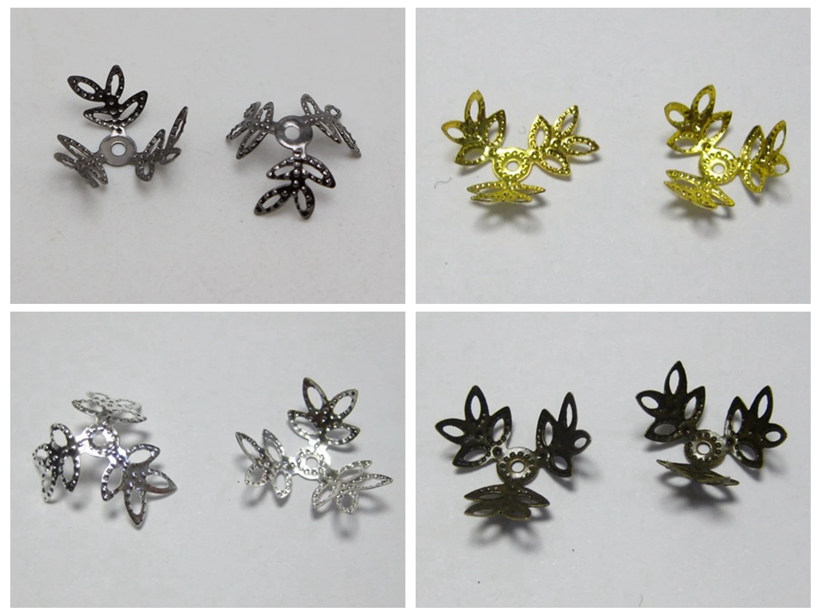 200pcs Silver-Gold-Gunblack 3-Petals Flower Jewelry Beads Caps 14mm Fit 12mm-18mm Beads