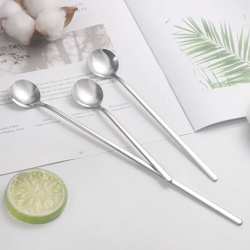 

Creative Korean Stainless Steel Tableware Long Handle Ice Spoon Dessert Coffee Spoon Honey Spoon Stirring Spoon