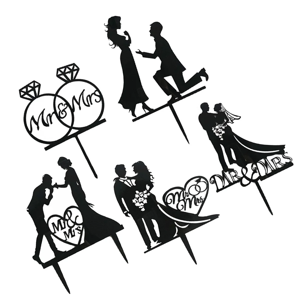 

5PCS Cupcake Topper Bridegroom Bride Acrylic for Propose