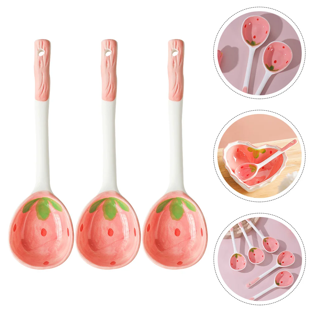 

3Pcs Spoons Rice Spoons Soup Spoons Rice Ceramic Cereal Spoon Ramen Soup Spoon Soup Spoons Ceramic for Restaurant