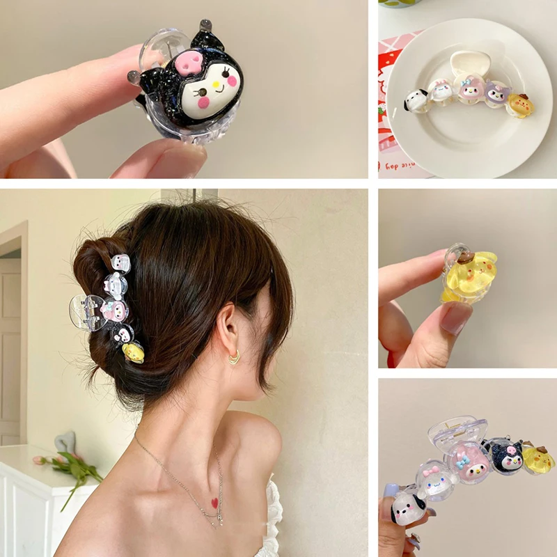 

Заколка для волос Kuromi Cinnamoroll Melody Kawaii большого размера из прозрачного полимерного материала практичная заколка для челки подарок
