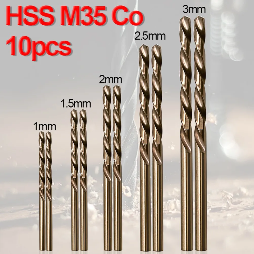 

10pcs Titanium Coated Cobalt Drill Bits HSS High Speed Steel Drill Bits Set Tool MultiFunction Metal Drills Power Tools 1-3mm