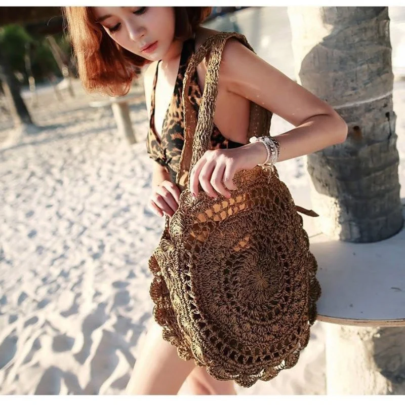 Женская соломенная сумка с подсолнухом большой емкости на одно плечо для