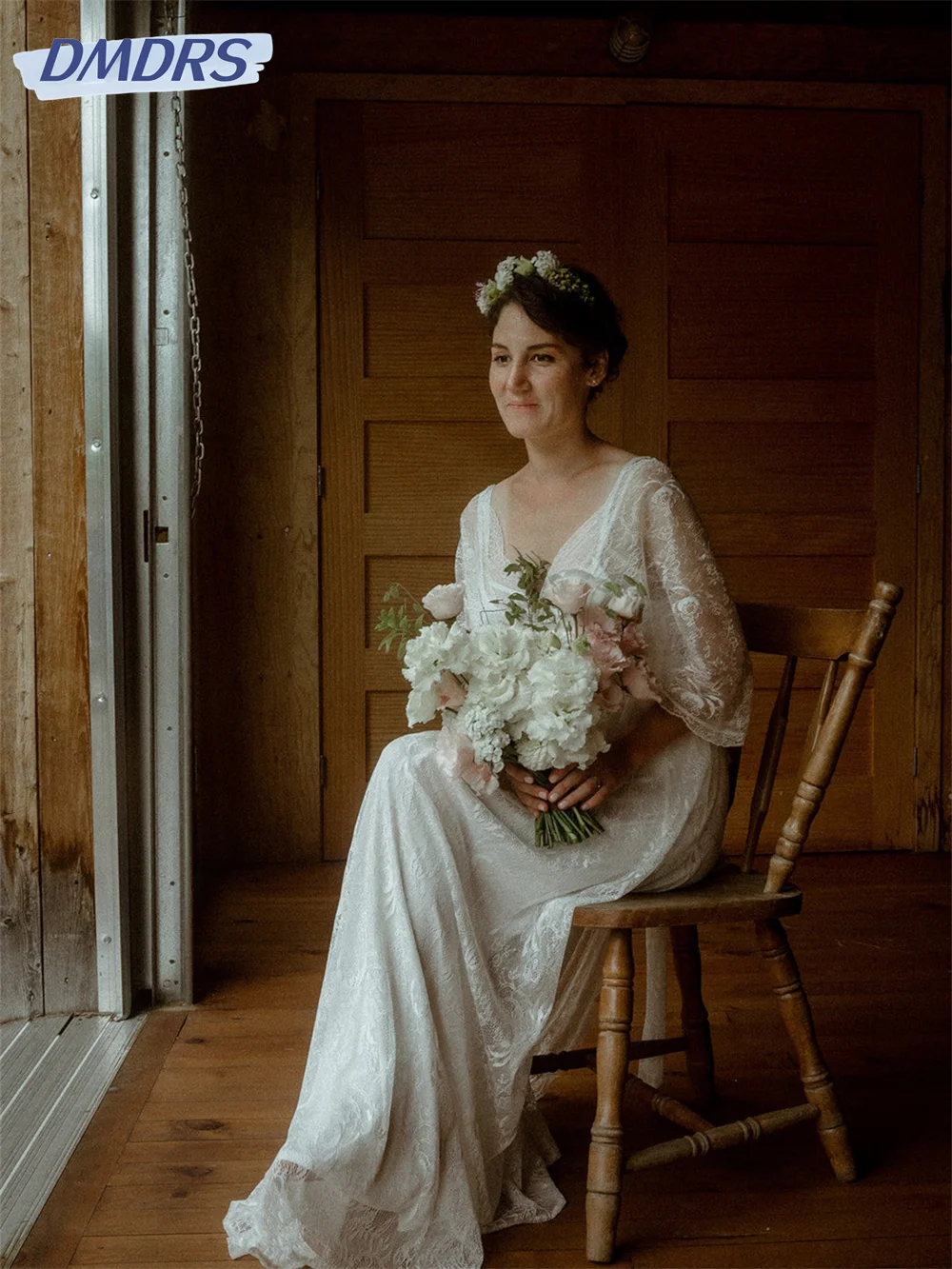 

Charming V-neck A-Line prom Dress 2024 Simple Short Sleeve Evening Dresses Classic Lace Floor-Length Gown Vestidos De Novia