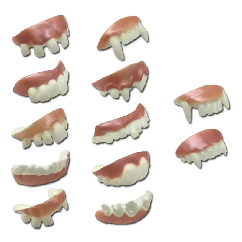 

Vampire Fangs Halloween Party Props Tricky Denture April Fools Prank Toy Realistic Trick Teeth for Cosplay Costume 12Pcs