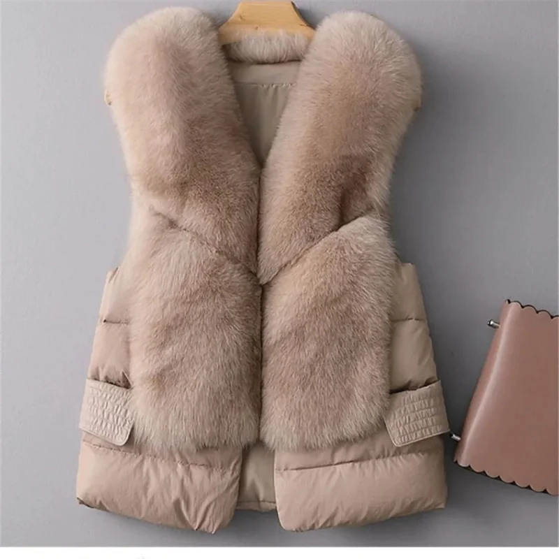 Ladies Fur Vest Women's Short Down Feather Imitation Fox Slim Temperament Jacket 2022 New Autumn Winter Fashion All-matches